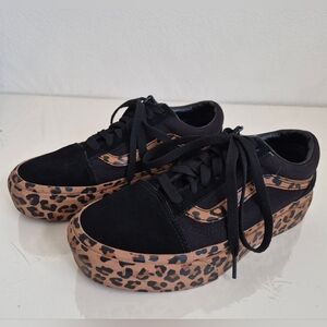 Vans Leopard Print Black Sneakers Unisex (M5/W6.5))